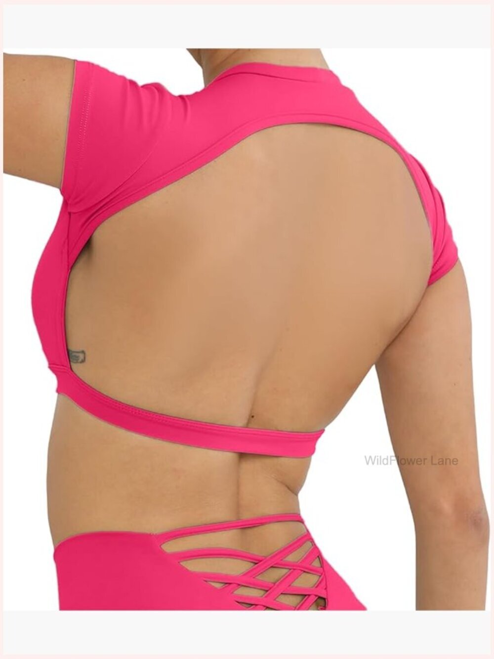 Open Back Workout Crop Top Backless Yoga Short Sleeve Compression Tee
